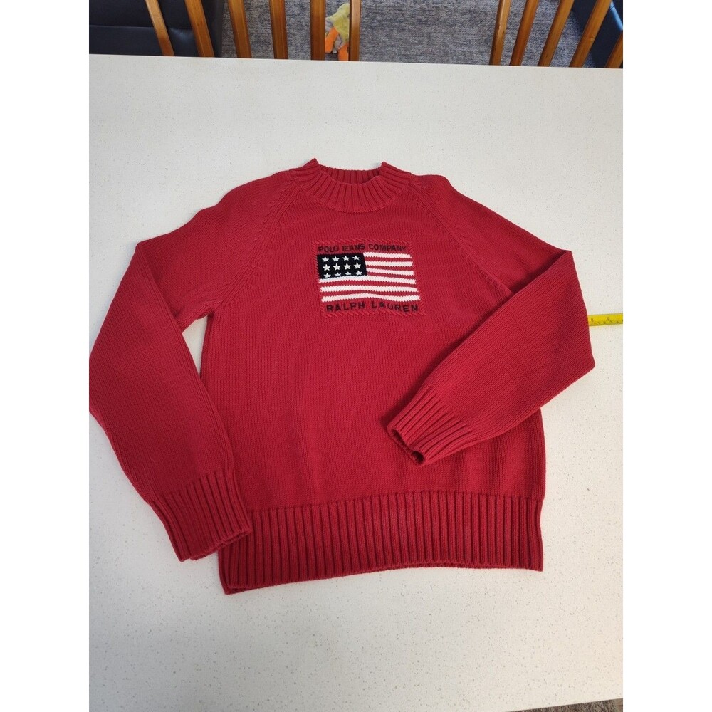Polo Jeans Co Ralph Lauren Women's Red American Flag Sweater Size Large EUC